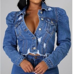 Dark Denim Puff Sleeve Jacket